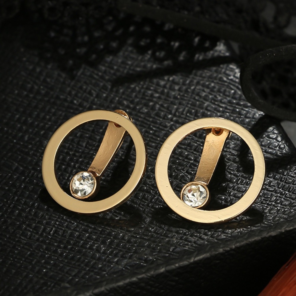 Floating CZ Gold Hollow Circle Stud Earrings - Picture 7 of 8
